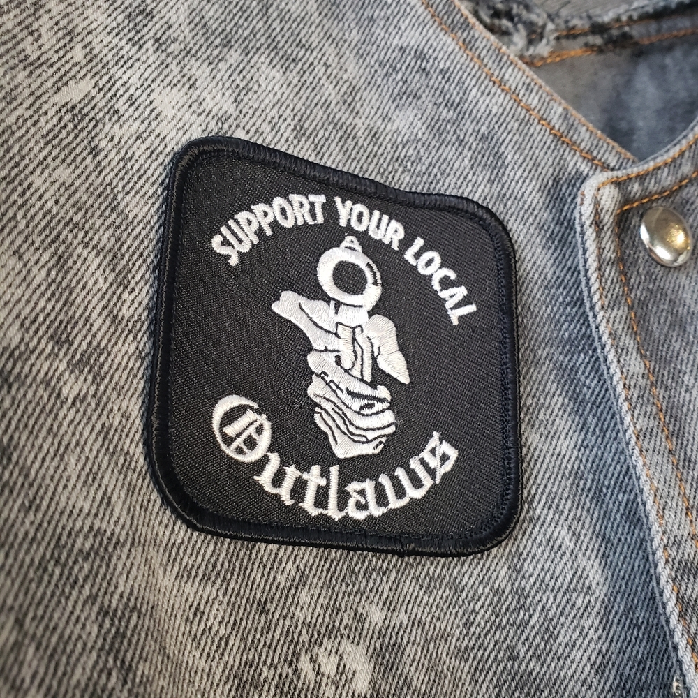 Handmade OOAK Grey Denim Jean Crop Acid Wash Vest Cobra Outlaw + Skull Skates - Picture 8 of 15